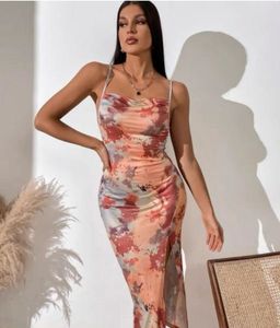 Abstract Print Cowl Neck Midi Dress
