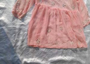 Beutiful Peach Chikankari Mirror Work Kurti/ Tunic