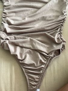 One Shoulder Full Sleeve Beige Bodysuit