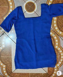 Blue Short Kurti With Sleeve 1 Scrunchie Free