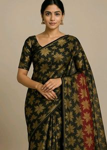 Elegant Black  Floral Organga Saree