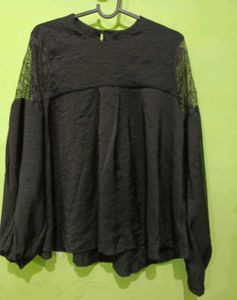 Elegant Black Lace Sleeve Top