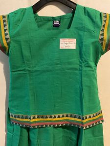 Green Cotton Skirt Blouse For Girls