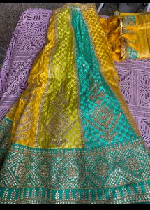 Turquoise &amp; Yellow Lehenga Choli