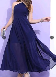 Navy Blue Shoulders Straps Maxi Dress