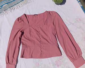 Solid Dusty Pink Cuffed Sleeves Top