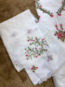 ✨ Beautiful Embroidered Unstitched Cotton Suit for