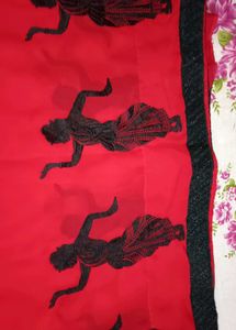 Red Saree with Black Embroidery
