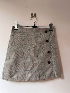Plaid Button Detail Mini Skirt