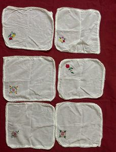 Vintage Embroidered Handkerchiefs (Set of 6)