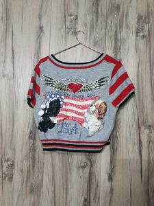 Striped Zip Front Short Sleeve Top