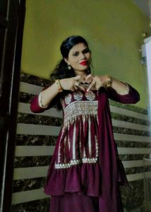 Maroon Embellished Kurta
