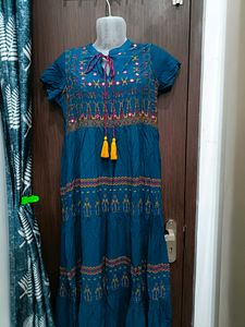 Festives Embroidered Teal Midi Dress