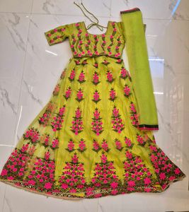 Lime Green Embroidered Lehenga Choli