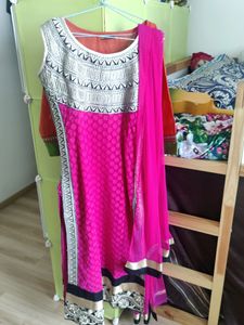 Fuschia Pink Suit With Dupatta And Chudidaar