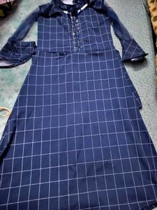 Blue Grid Midi Dress