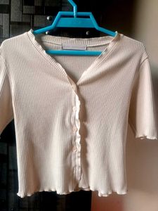 Ribbed Knit Button Front Top
