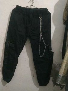Black Cargos With Long Chain And Elastic