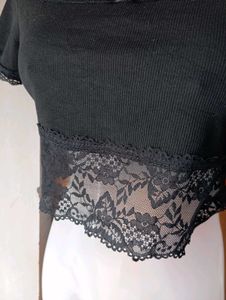 Black Lace Trim Crop Top