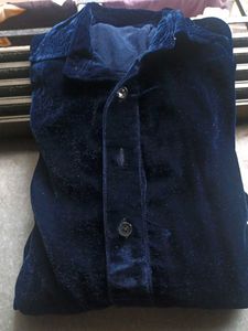 Vintage Navy Velvet Button-Down Shirt