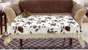 Floral Leaves Coffee Brown Beige Table Cover