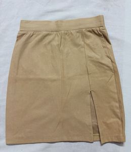 Tan Suede Mini Skirt with Slit