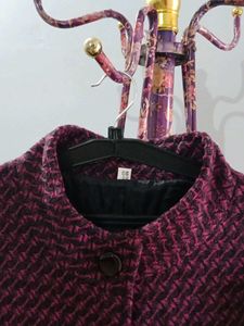 magenta with black Wool Coat