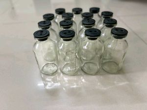 15 Empty Glass Vials w/ Black Caps