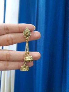 Antique Gold Dual-Jhumka Chain Earrings