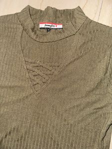 Modest Olive Green Ribbed Long Sleeve Top