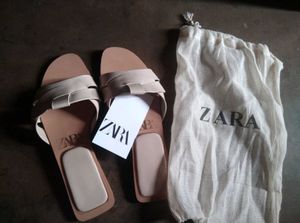 Zara Cream Woven Slides