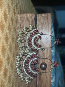 Red &amp; Pearl Drop Earrings