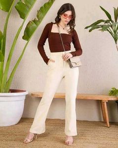 H&M Off-White Faux Leather Pants with Front Slits