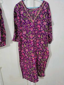 Purple Floral Print Kurta Set
