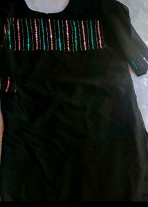 Black Embellished Slit Top