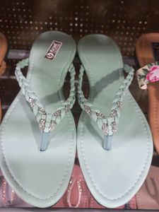 Cute Mint Green Beaded Thong Sandals