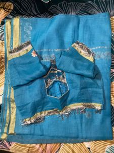 Teal Saree with Blouse