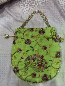 Green Floral Pouch