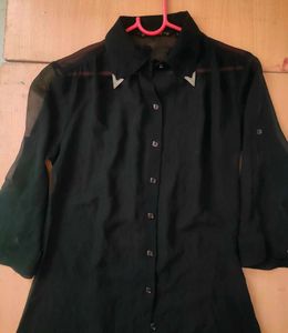 High To Low Pattern Black Georgette Shirt