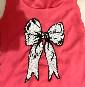 Red Sequin Bow Top
