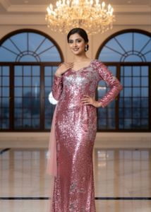 pink sequin dress