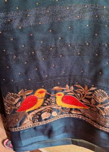 Bird Embroidered Teal Saree