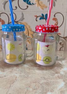 Mason Jar Mugs with Lids & Straws