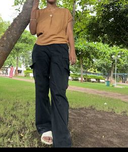 Brown Top & Black Cargo Pants
