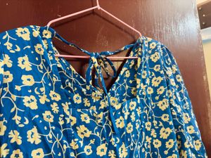 Cotton Blue Floral Print Mini Dress