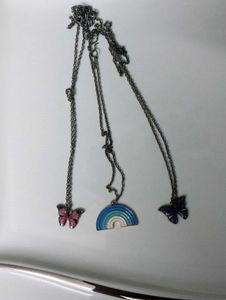 Chic Butterfly & Rainbow Pendant Necklace Set