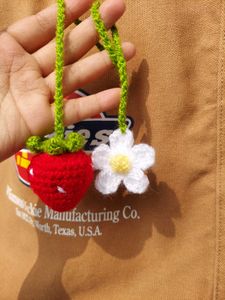Crochet Strawberry 🍓 Flower Bag Charm
