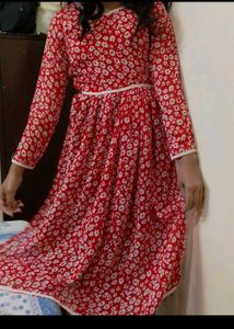 Red Floral Print georgette kurti insta xl white