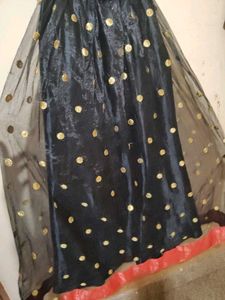 Black &amp; Gold Polka Dot Party Dress Ethnic Lehenga