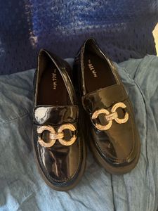 Chunky Black Loafers with Gold Detail